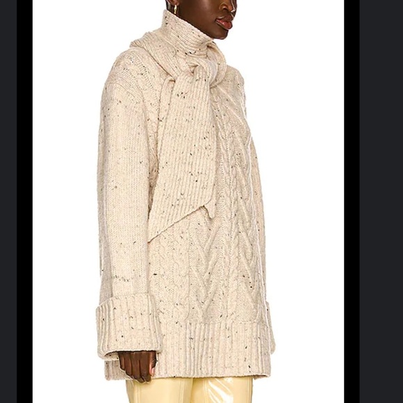 GANNI Beige Ivory Speckled Cable Knit Scarf Sweater Size S/M - Picture 5 of 13